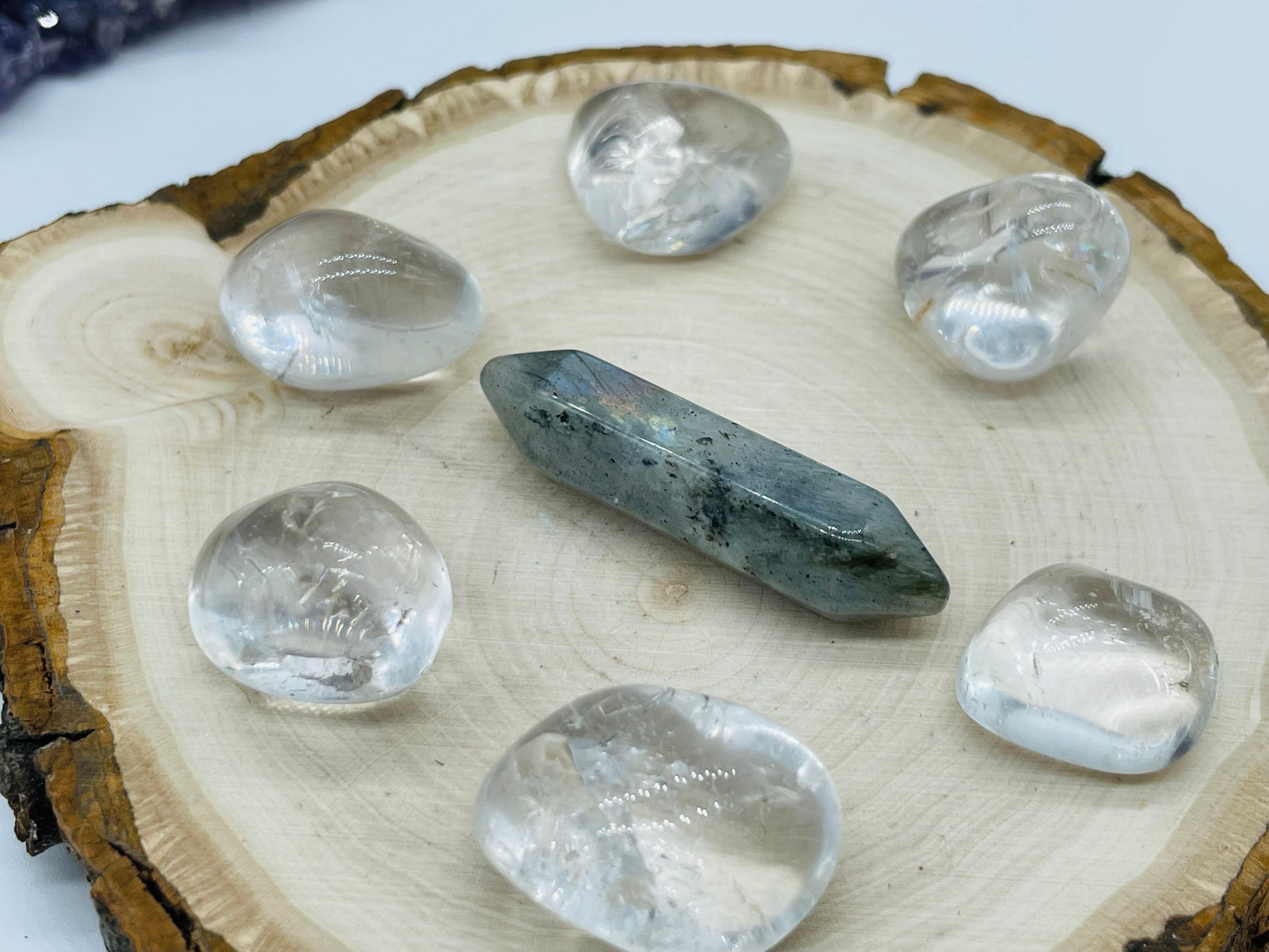 Labradorite Double Terminated Generator and Clear Quartz Mini Grid Set ...